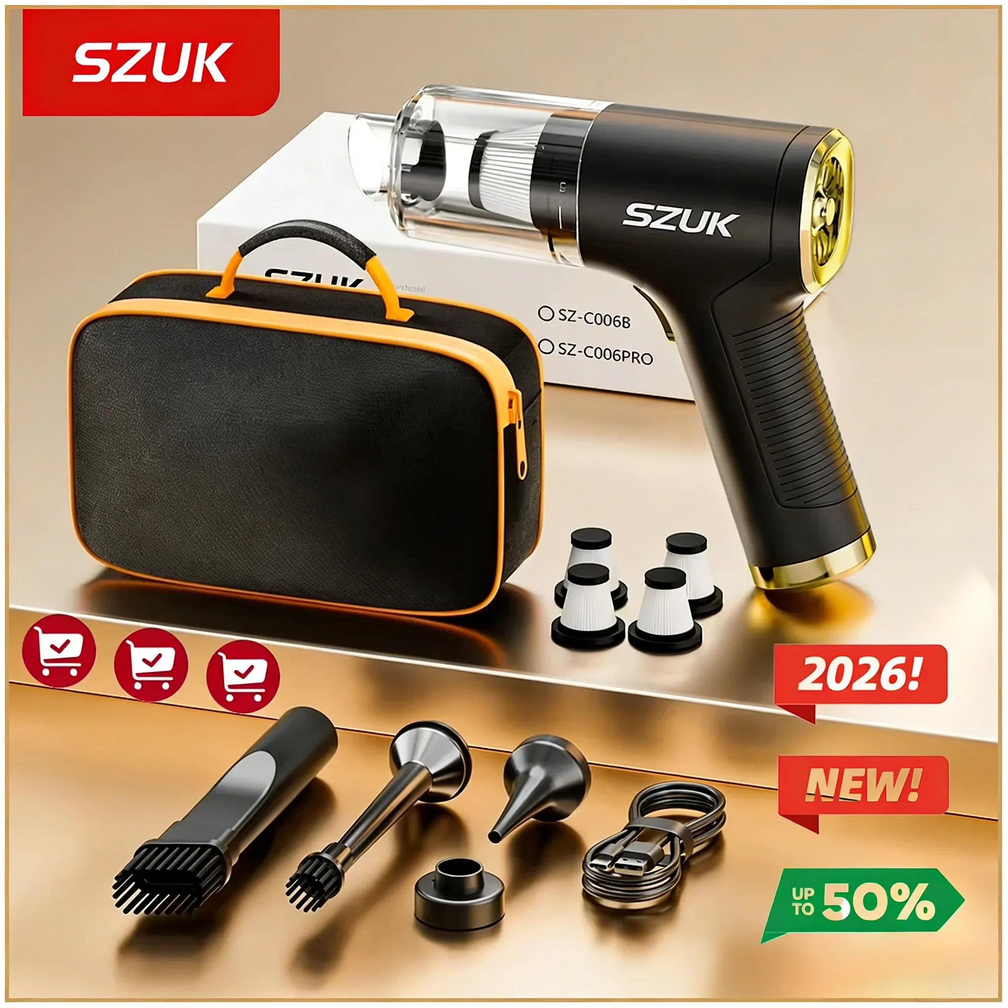Aspirateur sans fil SZUK 2026, mini aspirateur à main puissant, 780 000 Pa, aspirateur laveur de sol, mini souffleur, aspirateur auto et maison - Image 1