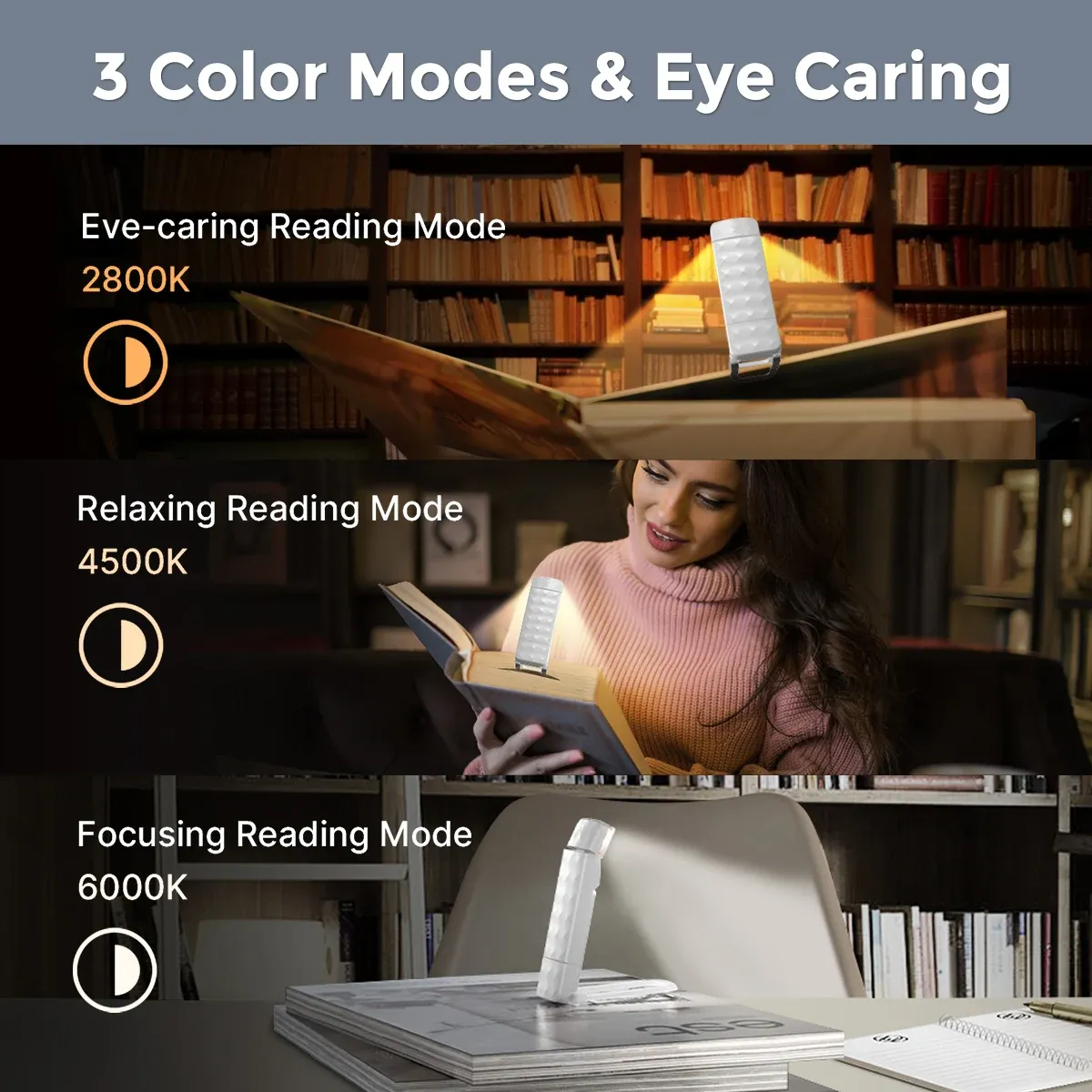 Lampe de lecture portable avec 5 niveaux de luminosité, angles réglables, lampe de livre pour lit avec minuterie de 30 minutes, idéale pour chambre d'enfant 2