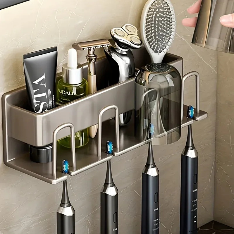 Porte-brosse à dents électrique mural en aluminium, 1 pièce pour 2, 3 ou 4 tasses, évier de toilette, bain de bouche, tasse cosmétique