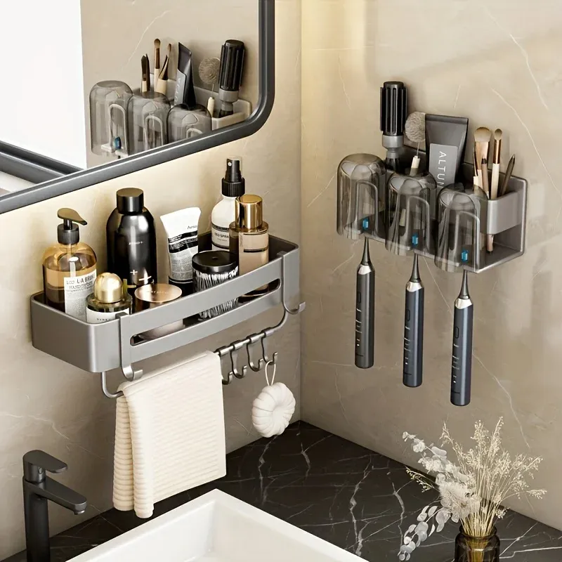 Porte-brosse à dents électrique mural en aluminium, 1 pièce pour 2, 3 ou 4 tasses, évier de toilette, bain de bouche, tasse cosmétique 4