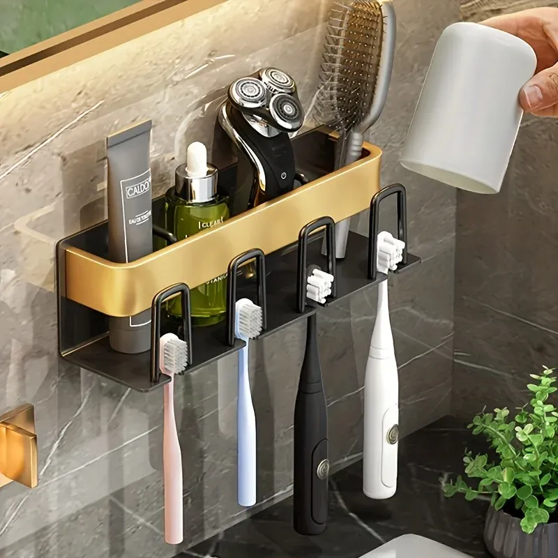 Porte-brosse à dents électrique mural en aluminium, 1 pièce pour 2, 3 ou 4 tasses, évier de toilette, bain de bouche, tasse cosmétique 5