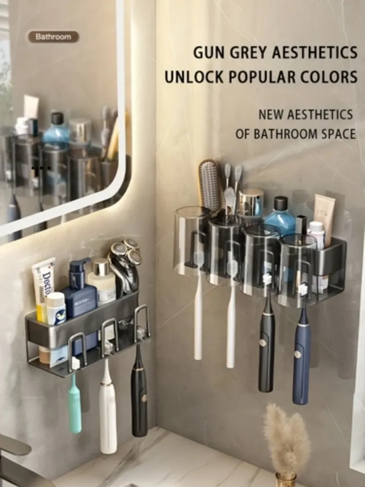 Porte-brosse à dents électrique mural en aluminium, vue d'ensemble