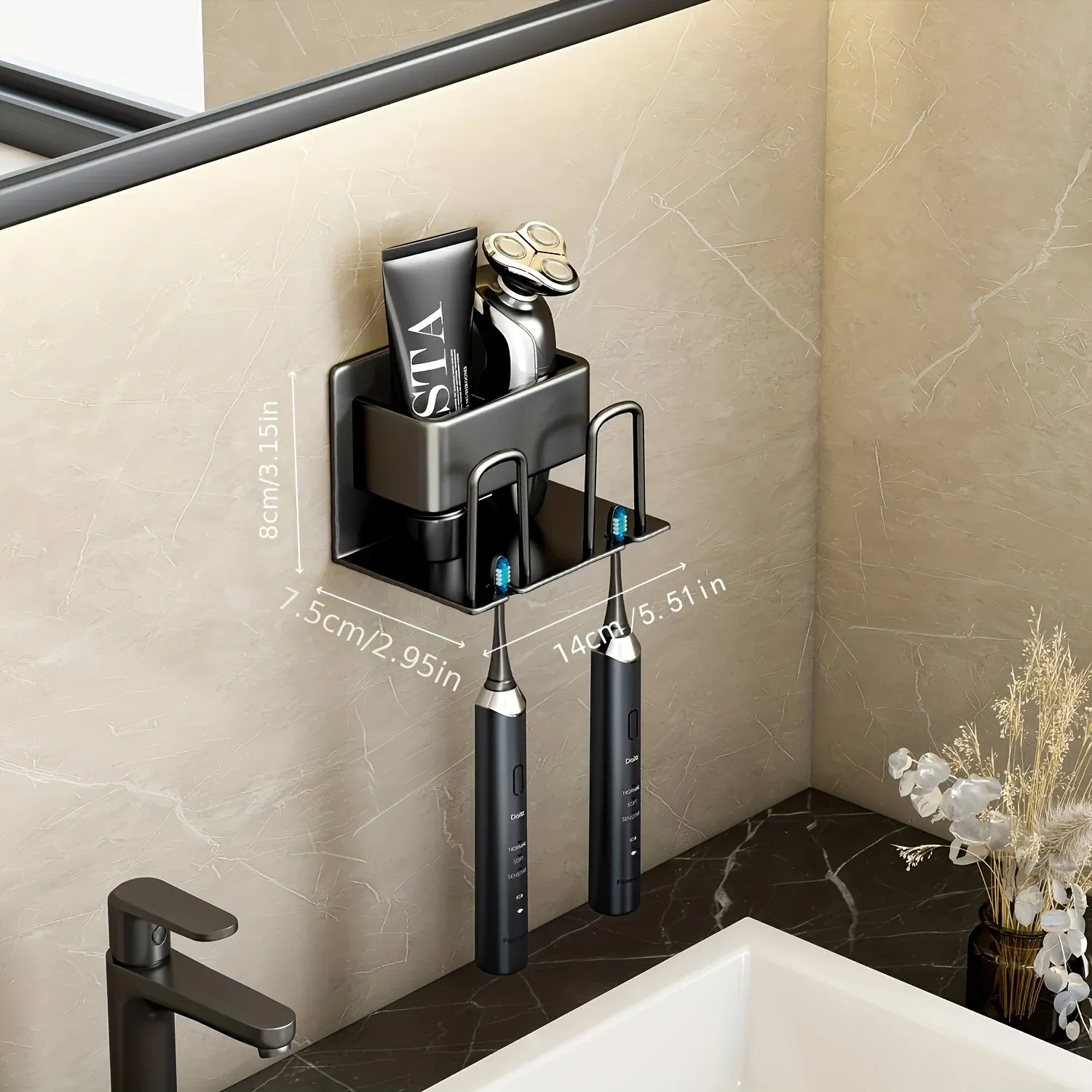 Porte-brosse à dents électrique mural en aluminium, 1 pièce pour 2, 3 ou 4 tasses, évier de toilette, bain de bouche, tasse cosmétique 17