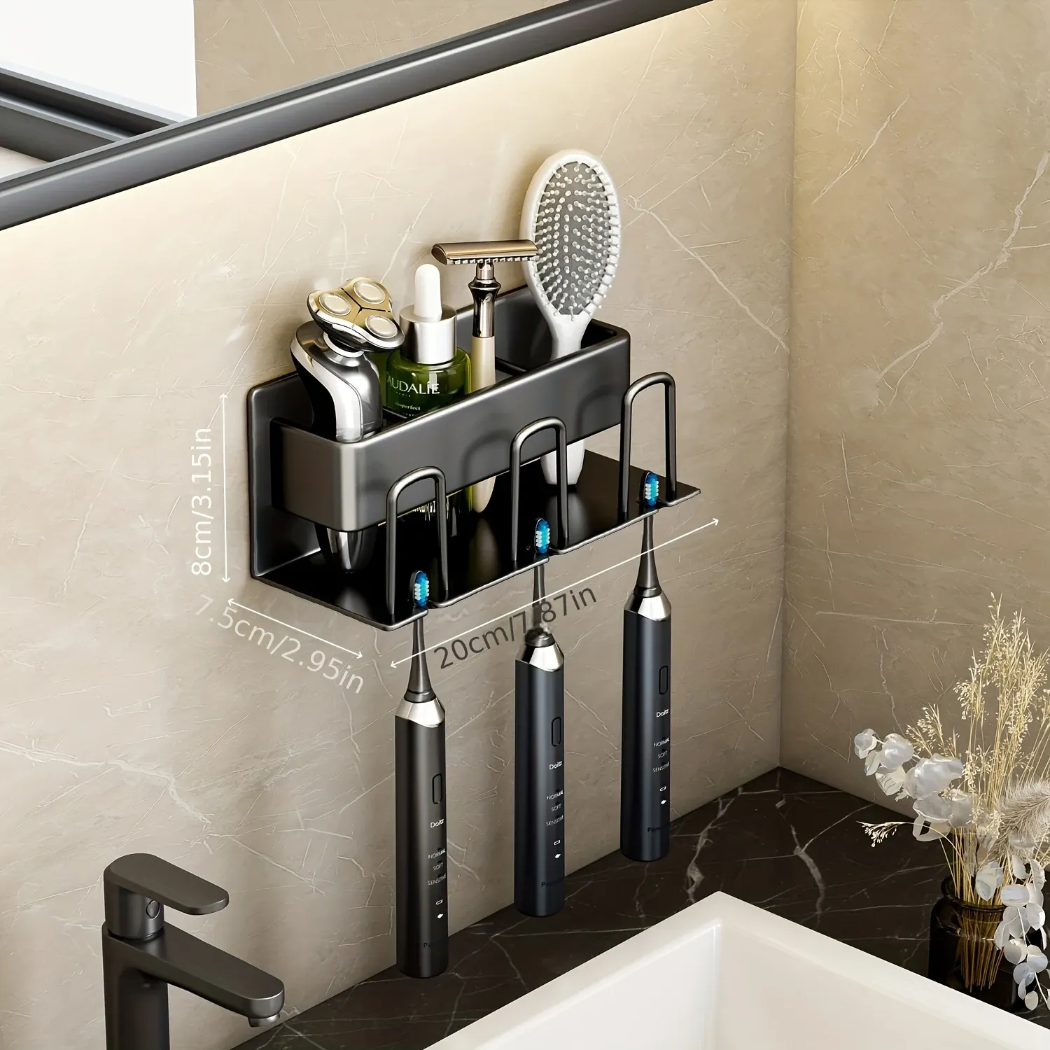 Porte-brosse à dents électrique mural en aluminium, 1 pièce pour 2, 3 ou 4 tasses, évier de toilette, bain de bouche, tasse cosmétique 16