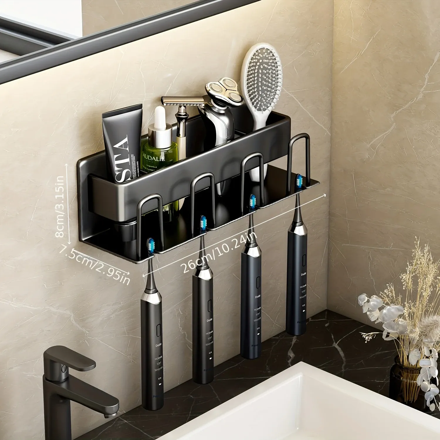 Porte-brosse à dents électrique mural en aluminium, 1 pièce pour 2, 3 ou 4 tasses, évier de toilette, bain de bouche, tasse cosmétique 15