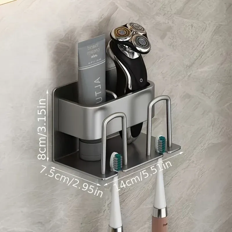 Porte-brosse à dents électrique mural en aluminium, 1 pièce pour 2, 3 ou 4 tasses, évier de toilette, bain de bouche, tasse cosmétique 14