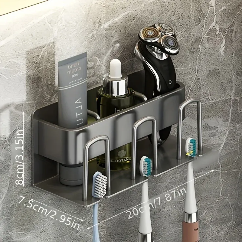 Porte-brosse à dents électrique mural en aluminium, 1 pièce pour 2, 3 ou 4 tasses, évier de toilette, bain de bouche, tasse cosmétique 13
