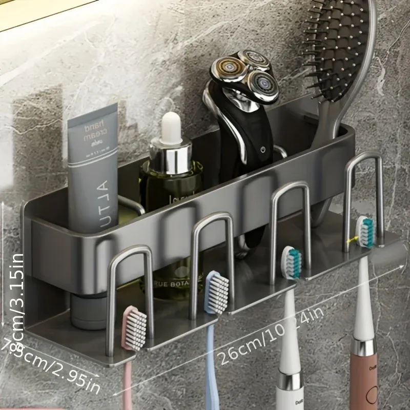 Porte-brosse à dents électrique mural en aluminium, 1 pièce pour 2, 3 ou 4 tasses, évier de toilette, bain de bouche, tasse cosmétique 12