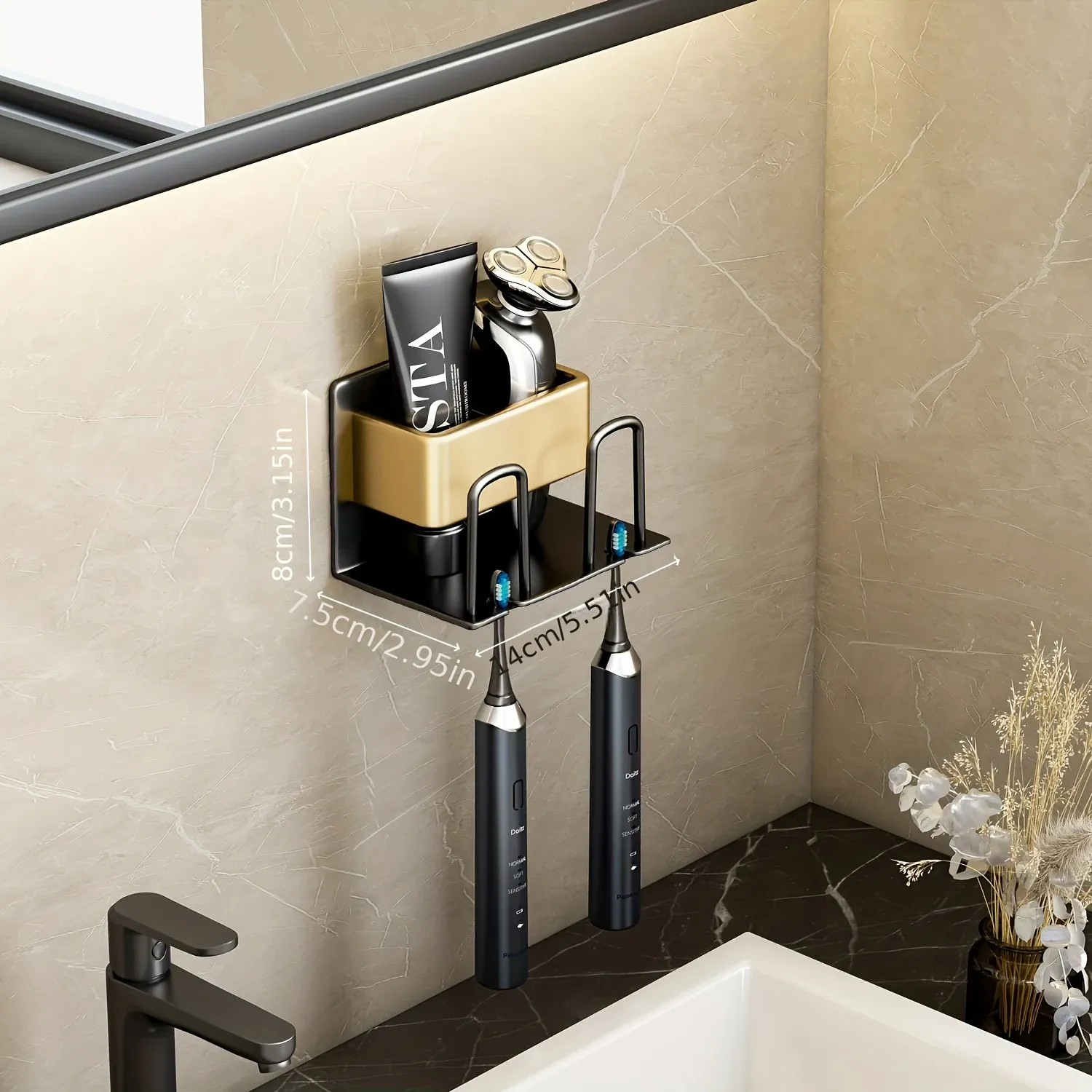 Porte-brosse à dents électrique mural en aluminium, 1 pièce pour 2, 3 ou 4 tasses, évier de toilette, bain de bouche, tasse cosmétique 8