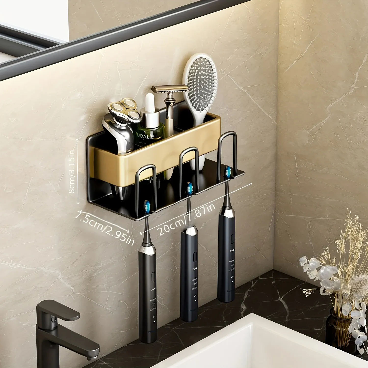 Porte-brosse à dents électrique mural en aluminium, 1 pièce pour 2, 3 ou 4 tasses, évier de toilette, bain de bouche, tasse cosmétique 7