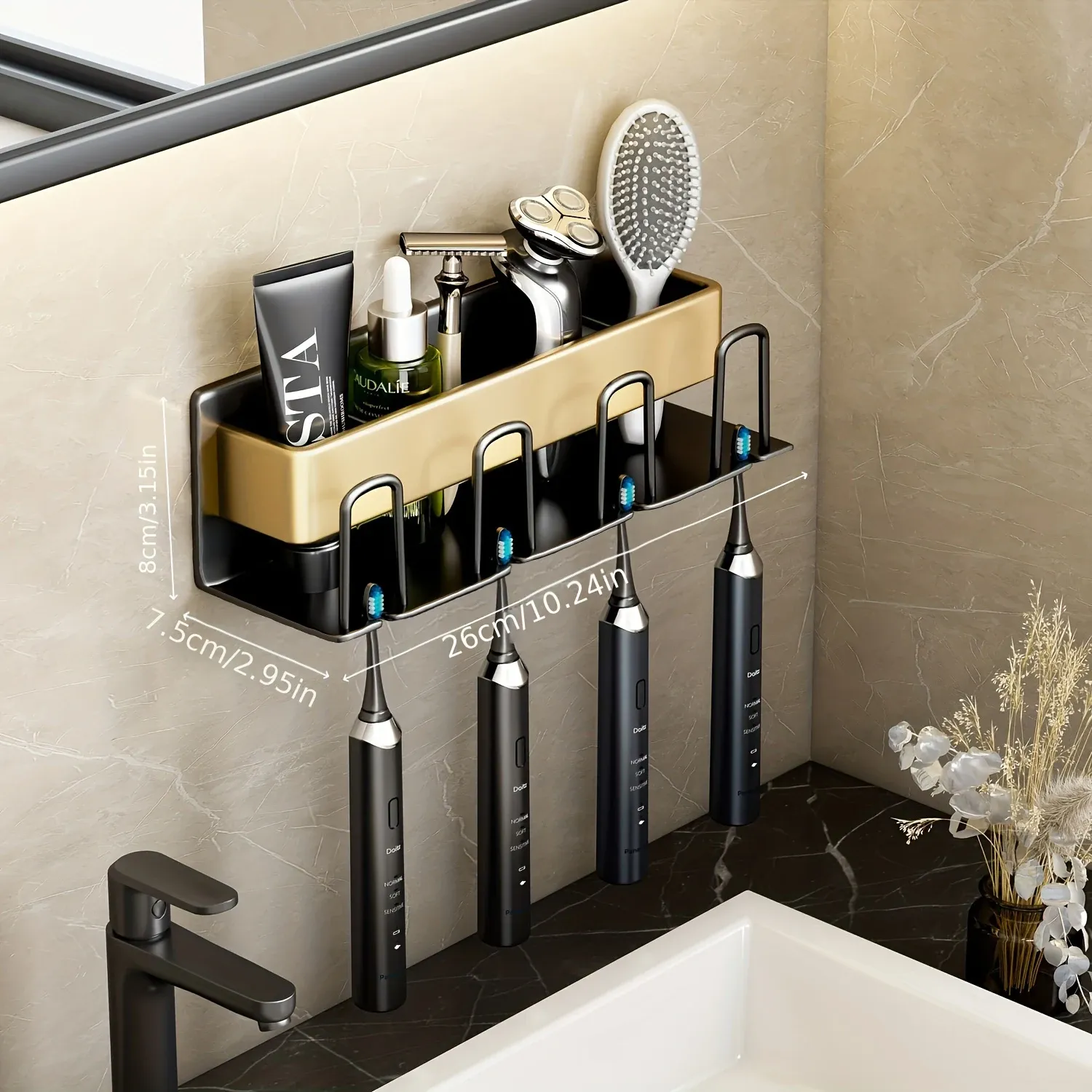 Porte-brosse à dents électrique mural en aluminium, 1 pièce pour 2, 3 ou 4 tasses, évier de toilette, bain de bouche, tasse cosmétique 18