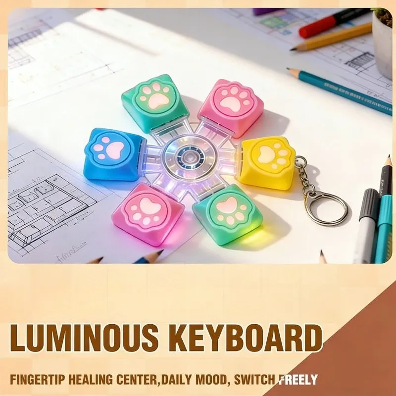 Porte-clés Patte de Chat pour Clavier Mécanique, Fidget Spinner Anti-Stress 5