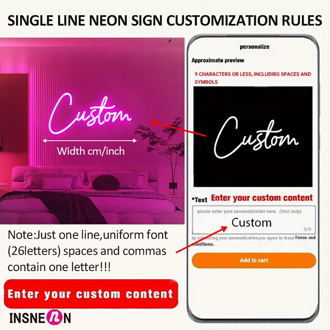 Enseigne néon LED personnalisée, vue d'ensemble
