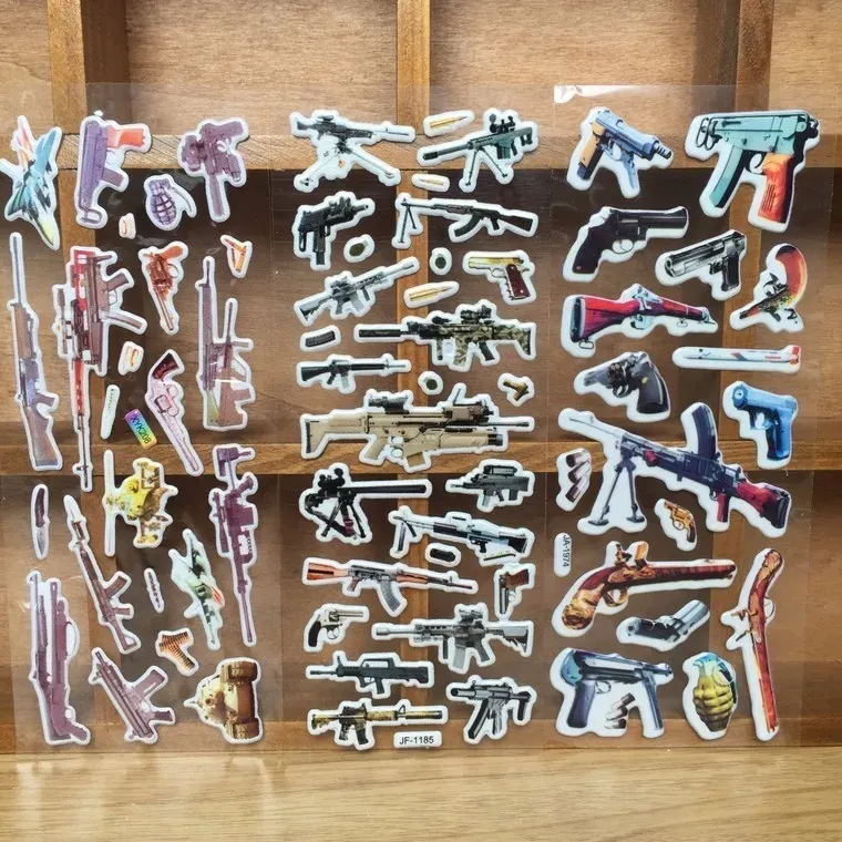 Autocollant pistolet 3D, mini autocollant de dessin animé pour réfrigérateur, carnet de notes et décoration murale 3