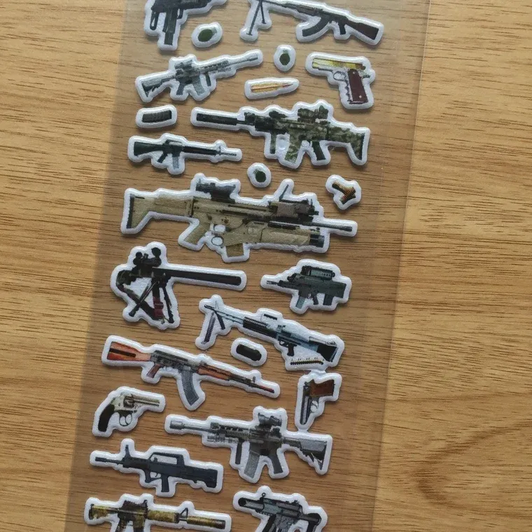Autocollant pistolet 3D, mini autocollant de dessin animé pour réfrigérateur, carnet de notes et décoration murale 5