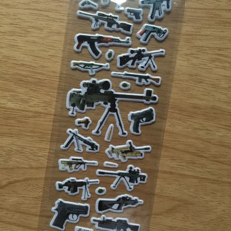 Autocollant pistolet 3D, mini autocollant de dessin animé pour réfrigérateur, carnet de notes et décoration murale 4
