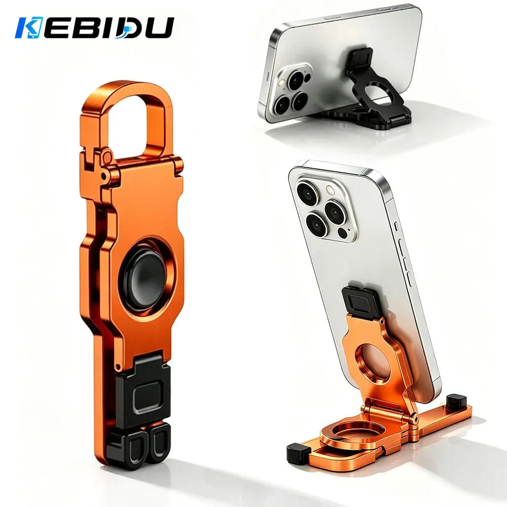 KEBIDU Support de téléphone pliable en ABS avec porte-clés antidérapant, réglable et portable, idéal pour les voyages et le plein air, support de bureau avec fonction fidget spinner