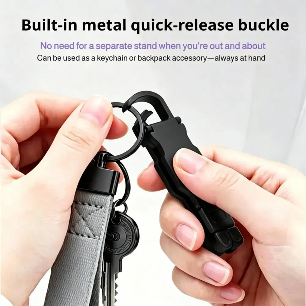 KEBIDU Support de téléphone pliable en ABS avec porte-clés antidérapant, réglable et portable, idéal pour les voyages et le plein air, support de bureau avec fonction fidget spinner 5