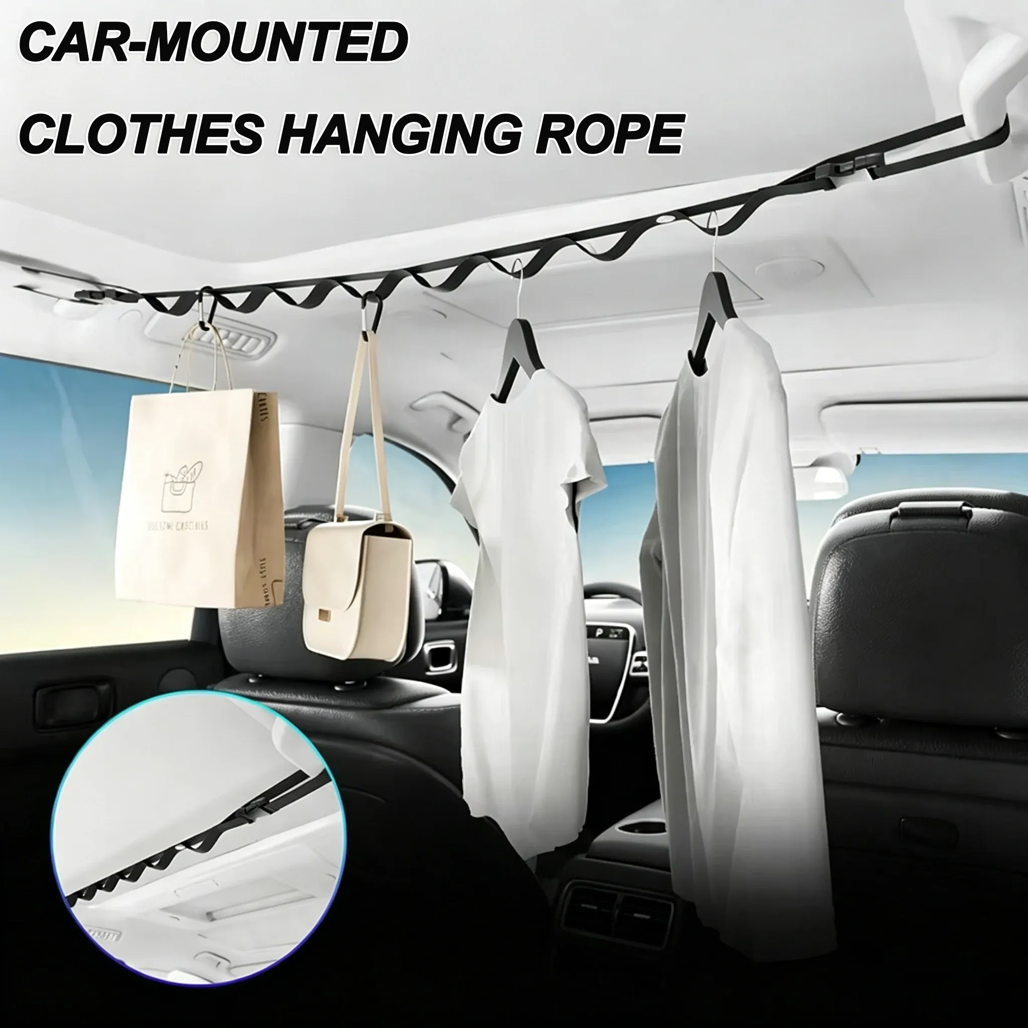 Corde de suspension portable pour vêtements en voiture, grande capacité, pour sièges arrière, avec crochets de rangement et de fixation, accessoires d'intérieur automobile - Image 1