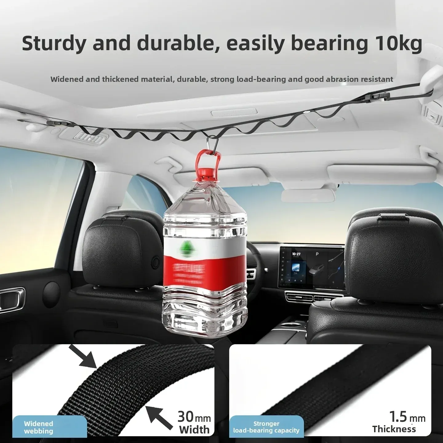 Corde de suspension portable pour vêtements en voiture, grande capacité, pour sièges arrière, avec crochets de rangement et de fixation, accessoires d'intérieur automobile 4