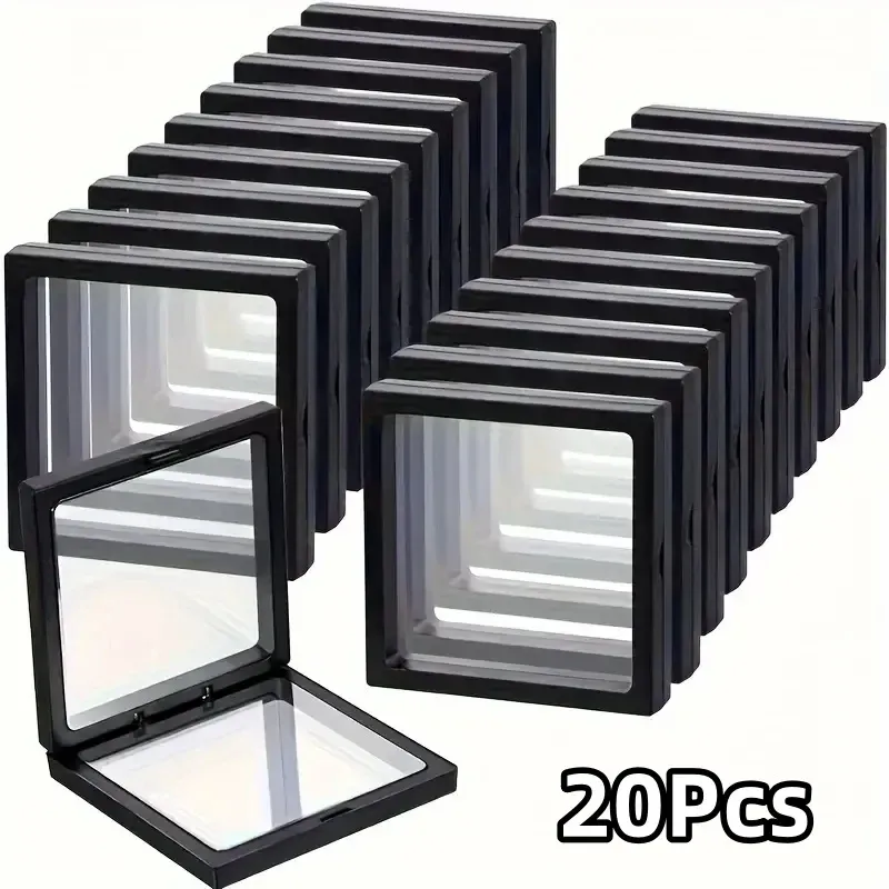 Présentoirs flottants Clearview 3D en acrylique transparent, boîte de rangement pour bijoux anti-poussière, organisateur suspendu, lot de 20 pièces 8