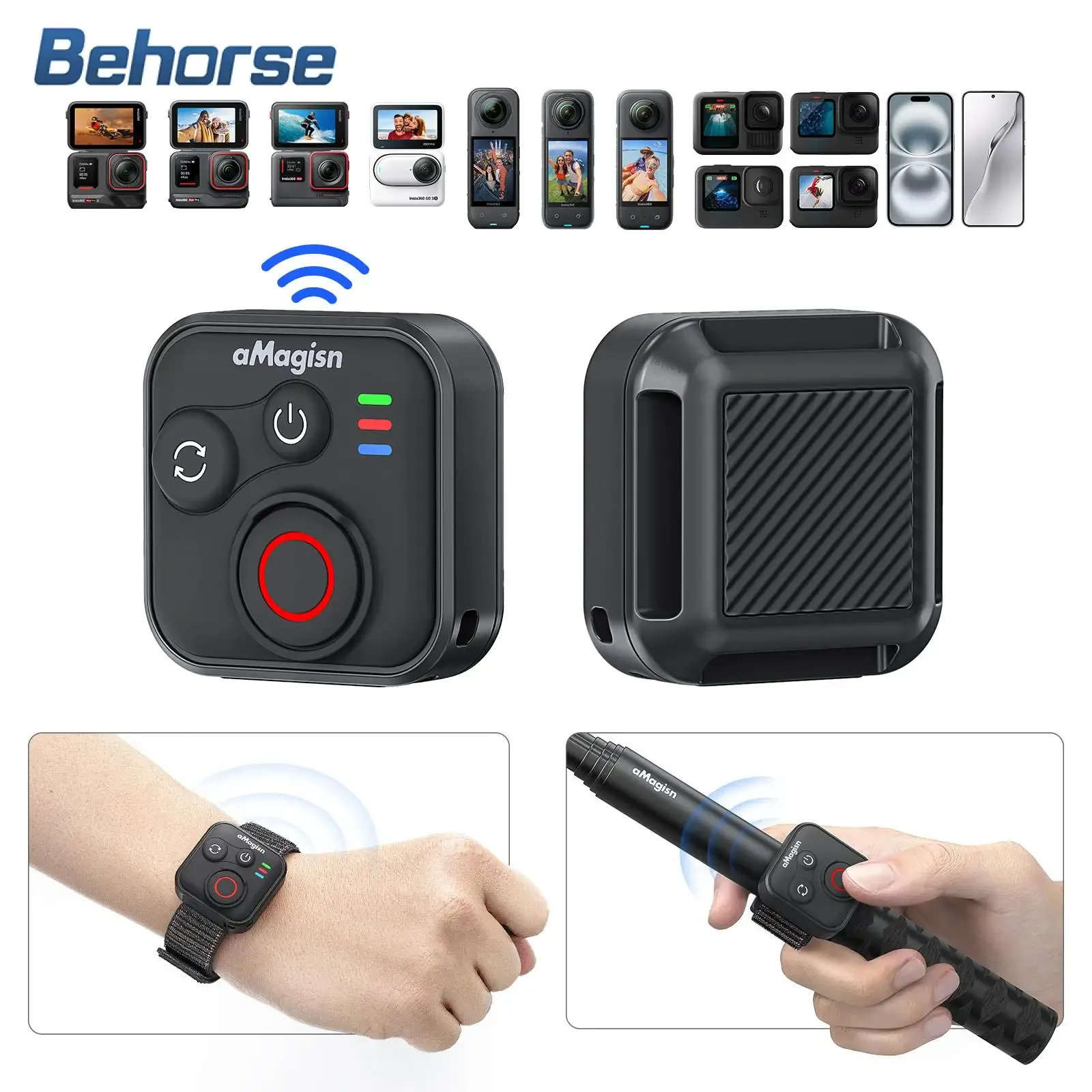 Télécommande Bluetooth sans fil pour Insta360 X6/X5/X4/Ace Pro 2 et GoPro Hero 13/12, avec dragonne – Accessoires pour caméra sport - Image 1