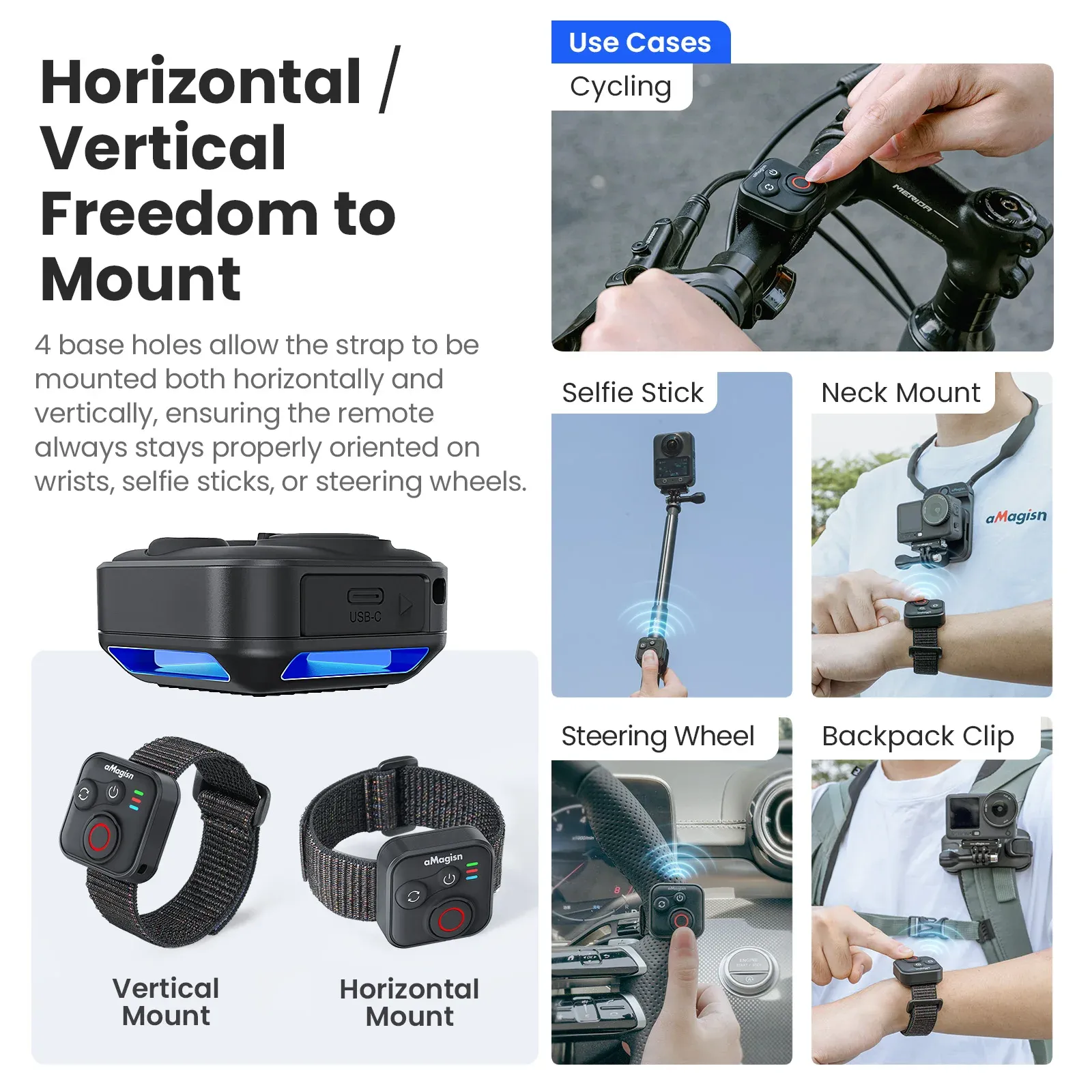 Télécommande Bluetooth sans fil pour Insta360 X6/X5/X4/Ace Pro 2 et GoPro Hero 13/12, avec dragonne – Accessoires pour caméra sport 5