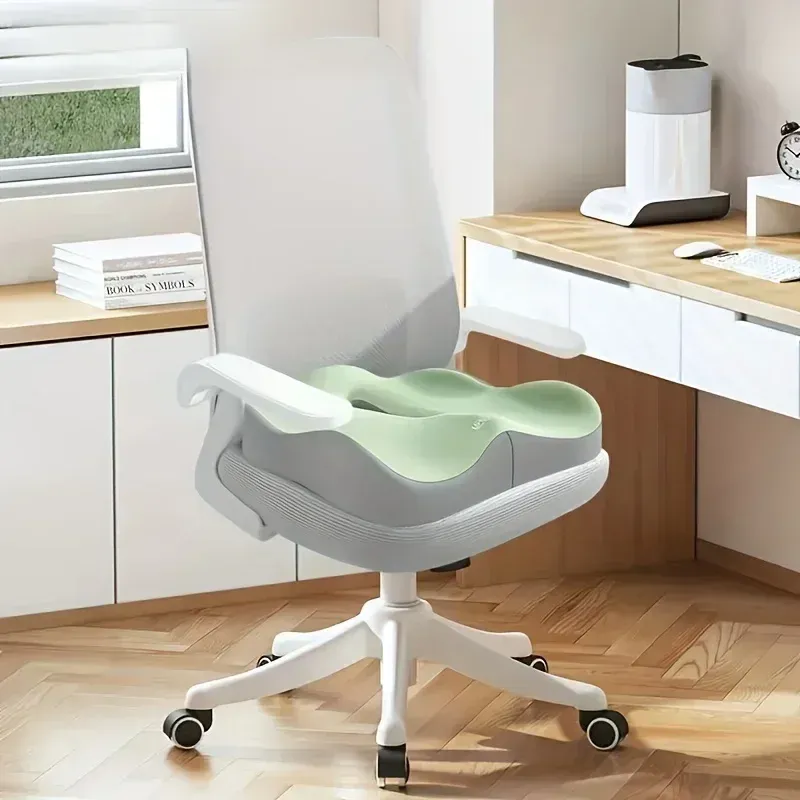 Coussin d'assise en mousse à mémoire de forme - Support ergonomique 3D | Coussin lombaire en polyester lavable, vert clair, gris et noir 3