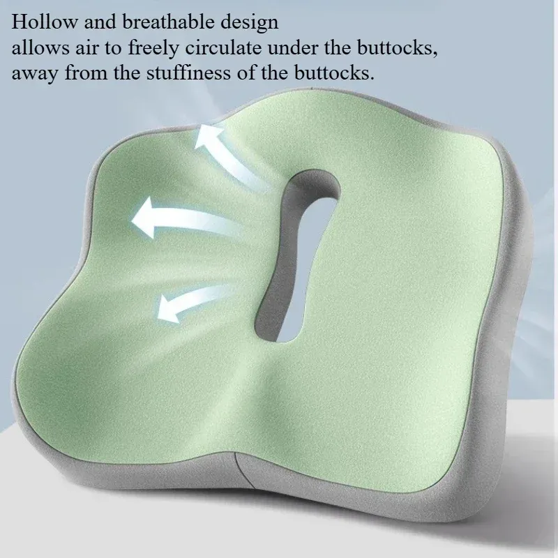 Coussin d'assise en mousse à mémoire de forme - Support ergonomique 3D | Coussin lombaire en polyester lavable, vert clair, gris et noir 4