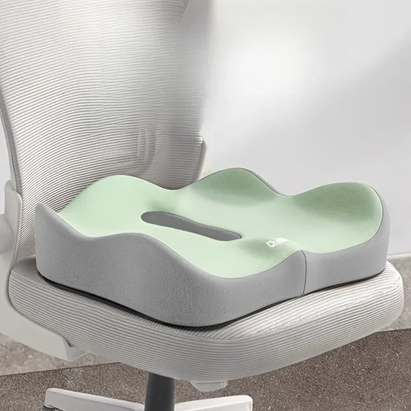 Coussin d'assise en mousse à mémoire de forme - Support ergonomique 3D | Coussin lombaire en polyester lavable, vert clair, gris et noir 5