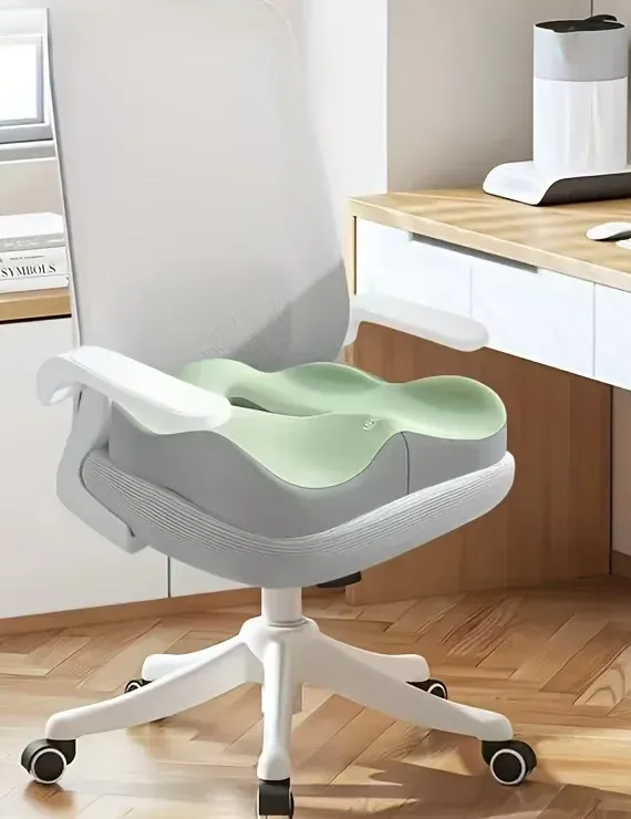 Coussin d'assise en mousse à mémoire de forme - Support ergonomique 3D | Coussin lombaire en polyester lavable, vert clair, gris et noir 7