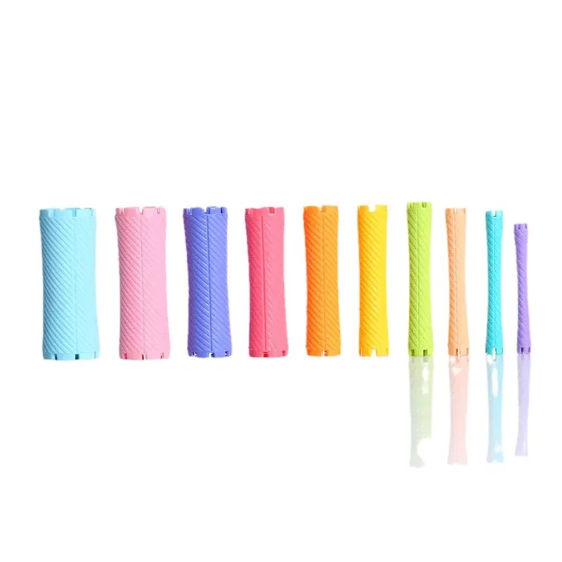 10 pièces Outils de permanente DIY sans chaleur, bâtonnets à cheveux allongés, design creux, boucleurs spirale pour boucles magiques, kits de coiffure pour cheveux bouclés

Wait, that repeats the source text, which is already in French. Here is a cleaner version:

Kit de 10 bigoudis spirale sans chaleur pour boucles magiques, tiges creuses allongées pour coiffure DIY 5