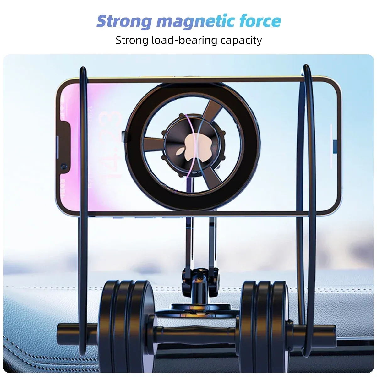Support magnétique pour téléphone de voiture en métal, rotation 720°, pliable, compatible MagSafe, fixation sur grille d'aération 4