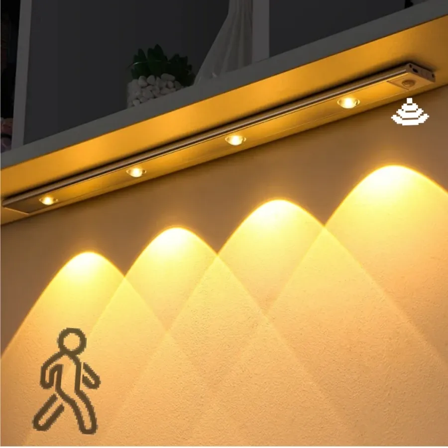 Veilleuse LED sans fil à détecteur de mouvement, ultra-fine, pour éclairage sous armoire, cuisine et chambre