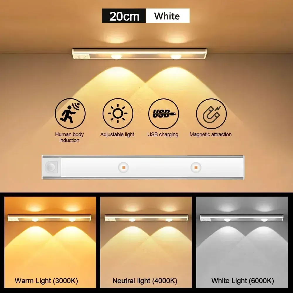 Veilleuse LED sans fil à détecteur de mouvement, ultra-fine, pour éclairage sous armoire, cuisine et chambre 8