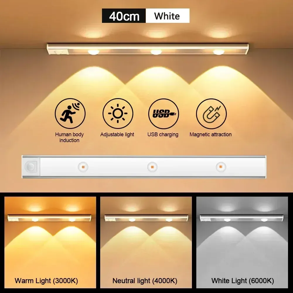 Veilleuse LED sans fil à détecteur de mouvement, ultra-fine, pour éclairage sous armoire, cuisine et chambre 10