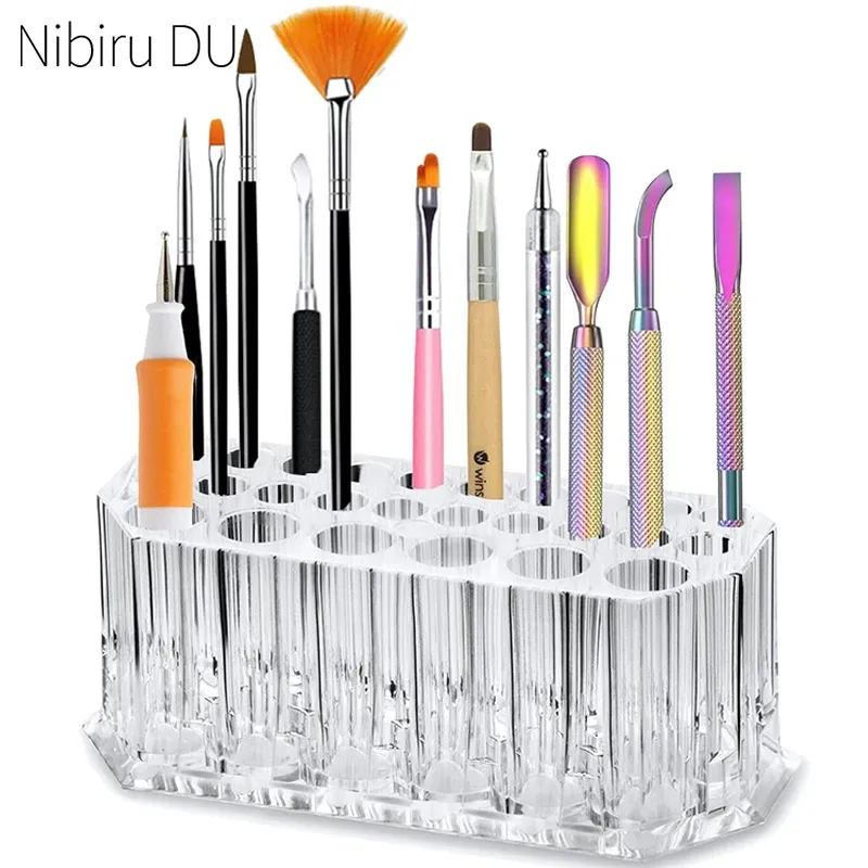 Organisateur de brosses à ongles en acrylique, 26 trous, kit de nail art, support de rangement pour outils de maquillage et cosmétiques - Image 1