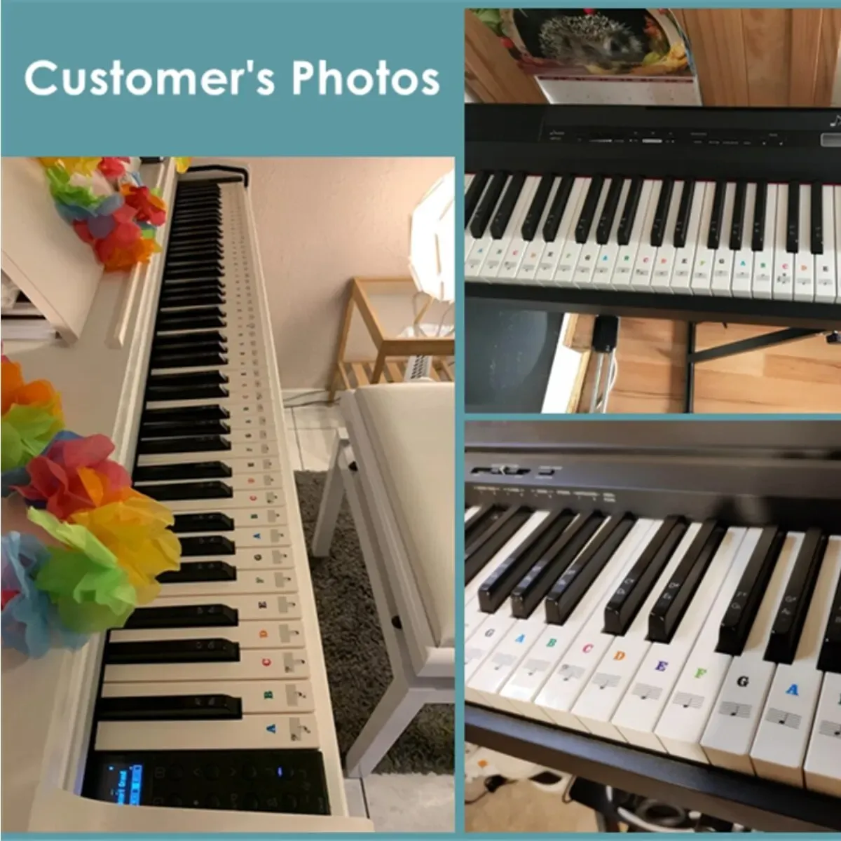 Autocollants pour clavier de piano, étiquettes pour claviers 37, 49, 54, 61 et 88 touches, noir et blanc, musique électronique 6