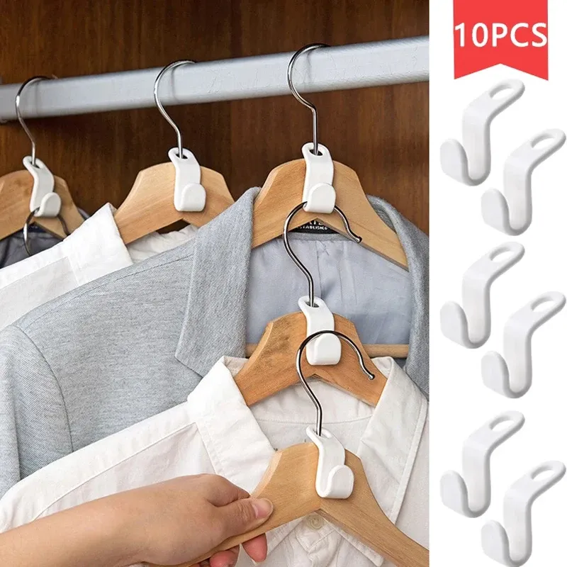 Penderie multifonction gain de place à crochets en plastique, support de cintres empilables pour chambre, organisateur de rangement 2