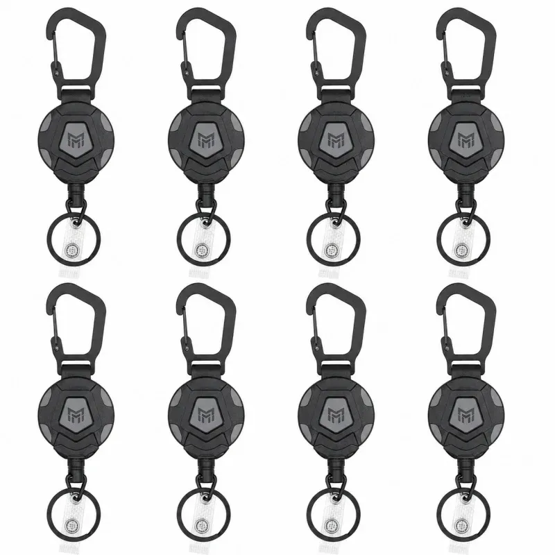Porte-clés rétractable avec enrouleur de badge, câble en acier de 80 cm et clip ceinture, porte-badge en fibre de carbone 3K – Lot de 2 - Image 1