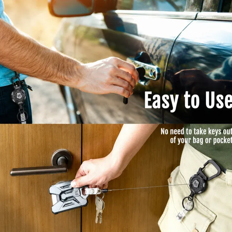 Porte-clés rétractable avec enrouleur de badge, câble en acier de 80 cm et clip ceinture, porte-badge en fibre de carbone 3K – Lot de 2 6