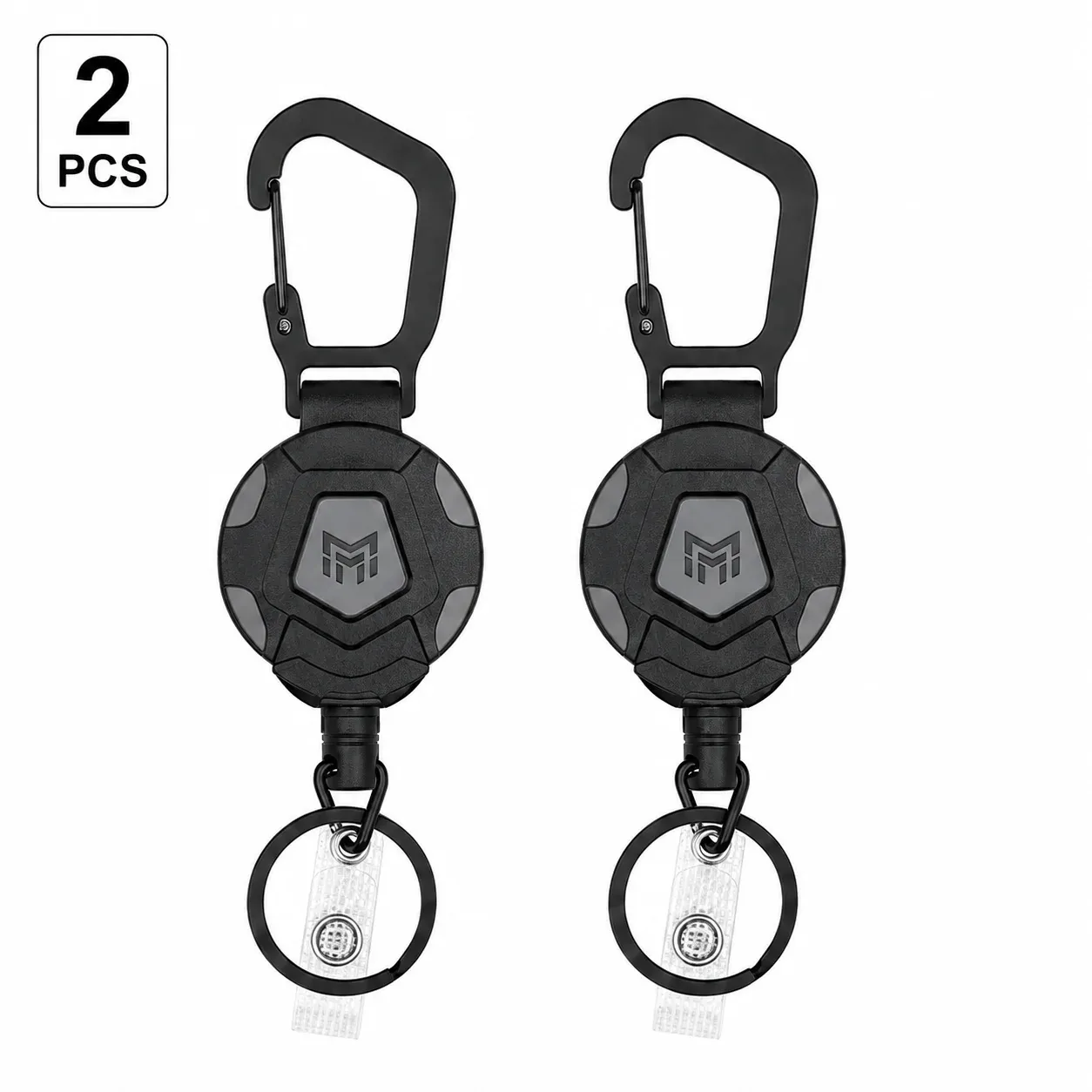 Porte-clés rétractable avec enrouleur de badge, câble en acier de 80 cm et clip ceinture, porte-badge en fibre de carbone 3K – Lot de 2 10