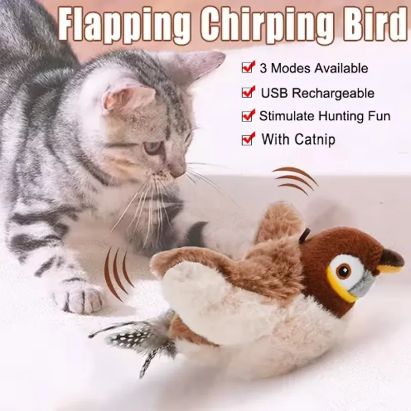 Jouet interactif oiseau pour chat et chien, rechargeable, à battement d'ailes sans vol, activé au contact 2