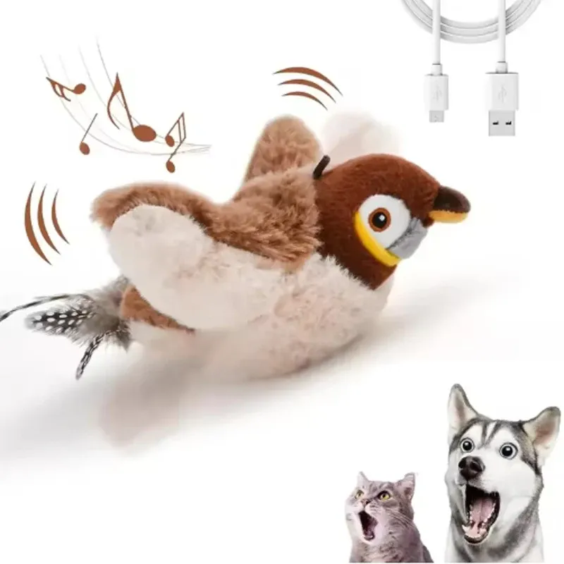 Jouet interactif oiseau pour chat et chien, rechargeable, à battement d'ailes sans vol, activé au contact 7