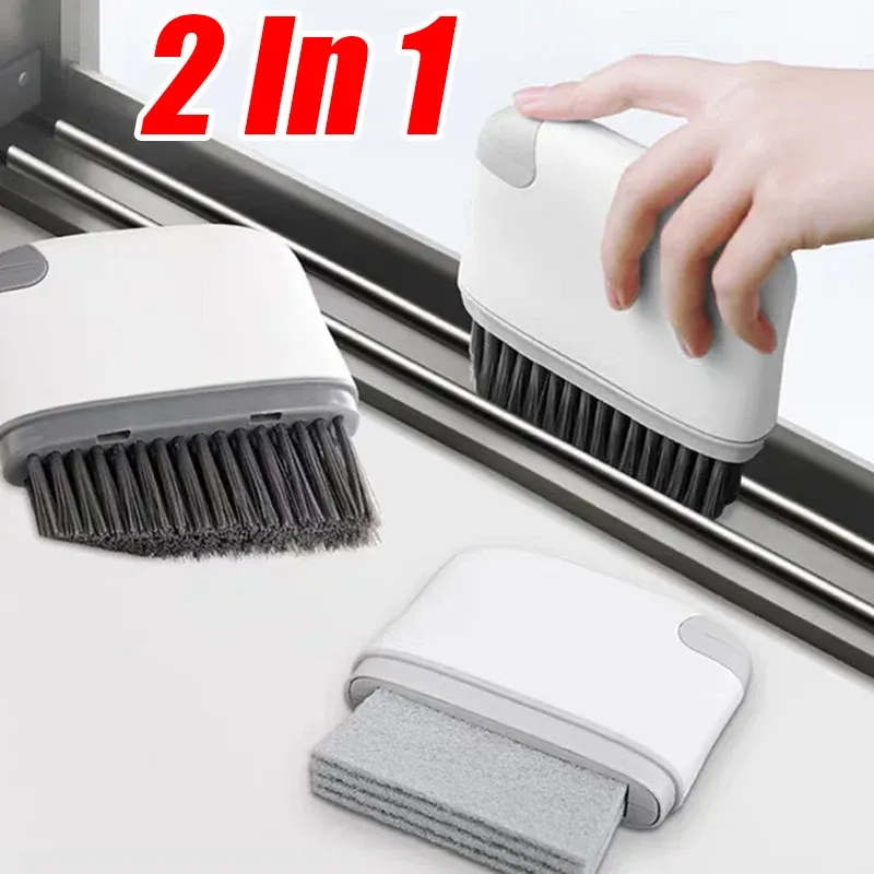Brosse de nettoyage 2 en 1 pour rail de fenêtre, rainure de porte et poignée, brosse multifonction à fente coulissante, accessoire ménager - Image 1