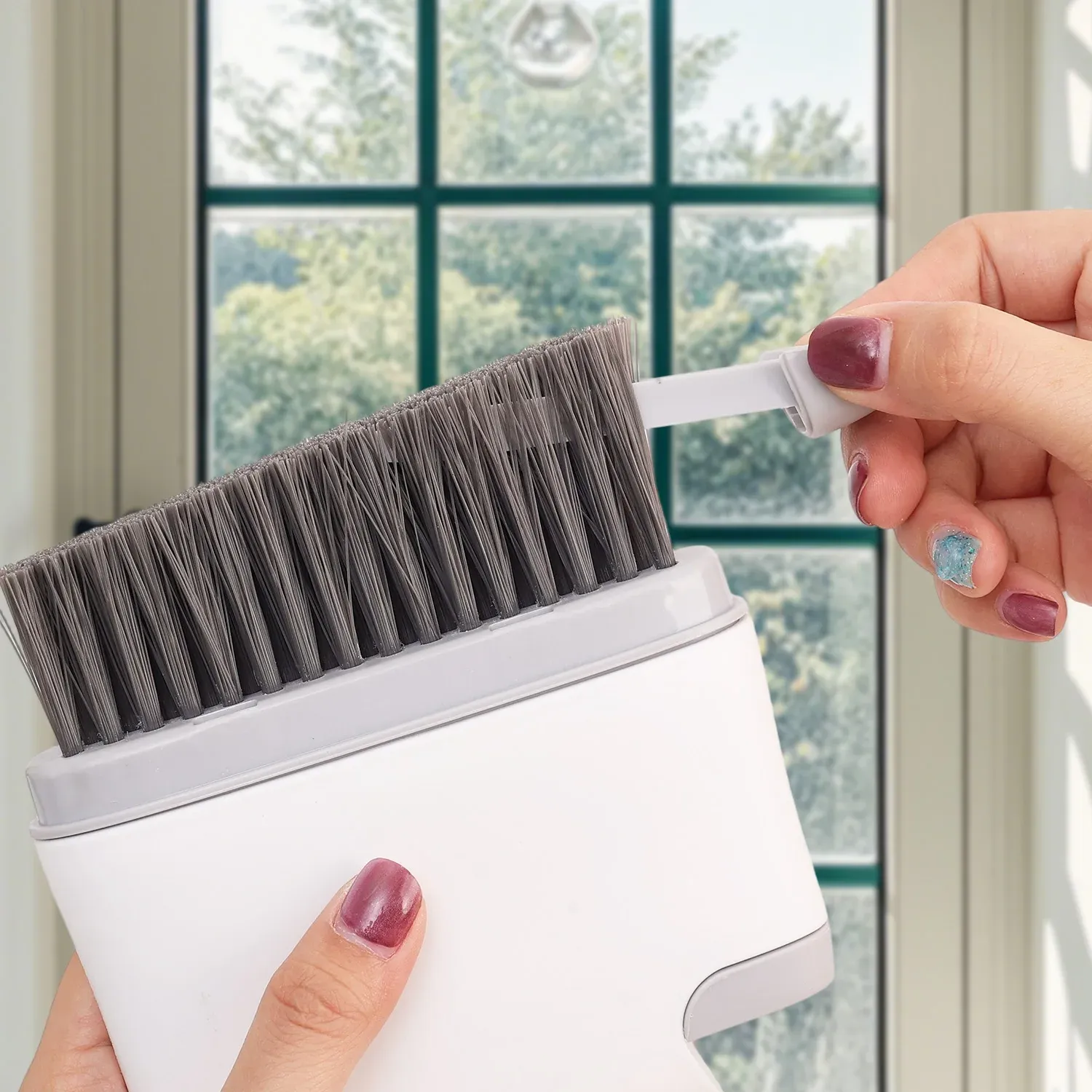 Brosse de nettoyage 2 en 1 pour rail de fenêtre, rainure de porte et poignée, brosse multifonction à fente coulissante, accessoire ménager 4