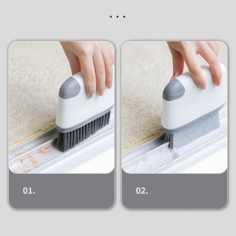 Brosse de nettoyage 2 en 1 pour rail de fenêtre, rainure de porte et poignée, brosse multifonction à fente coulissante, accessoire ménager 3