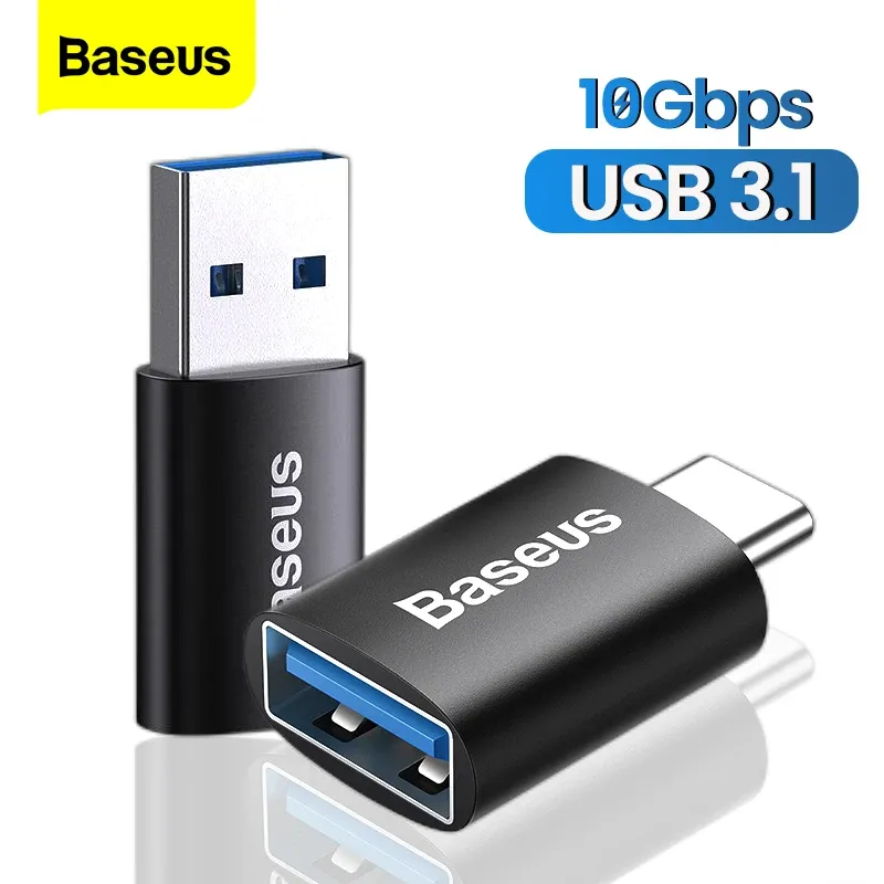 Adaptateur OTG USB 3.1 Type-C vers USB-A Baseus, mâle USB-C vers femelle USB-A, convertisseur compatible MacBook, Samsung et Xiaomi, transfert de données jusqu'à 10 Gbps