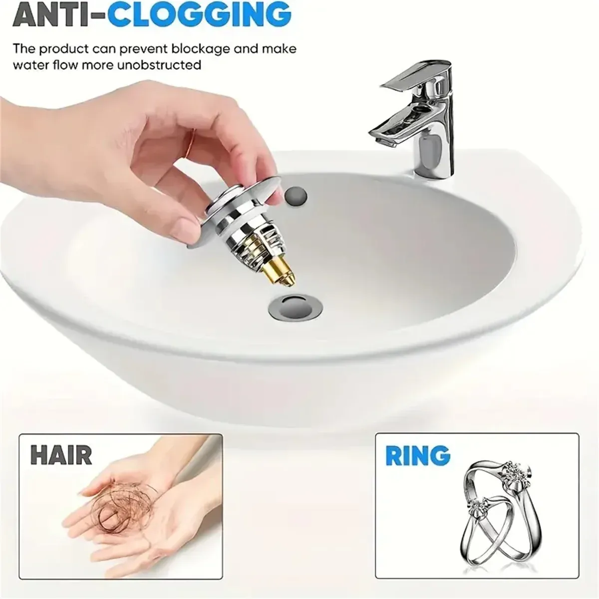 Bonde de lavabo universelle, finition élégante