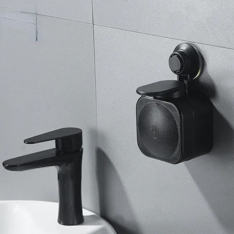 Distributeur de savon liquide mural 8,5 x 9 x 15 cm, type pompe à main, distributeur de mousse liquide, avec ventouse, pour salle de bains - Image 1